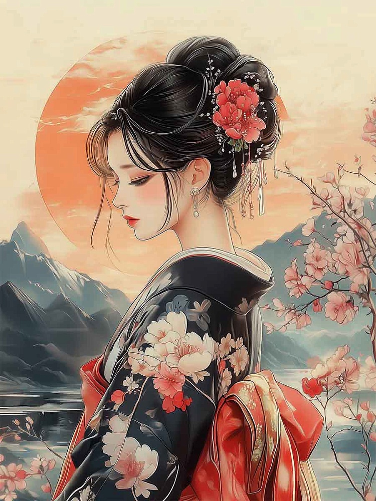 Картина по номерам на холсте 30*40см "Девушка в кимоно"