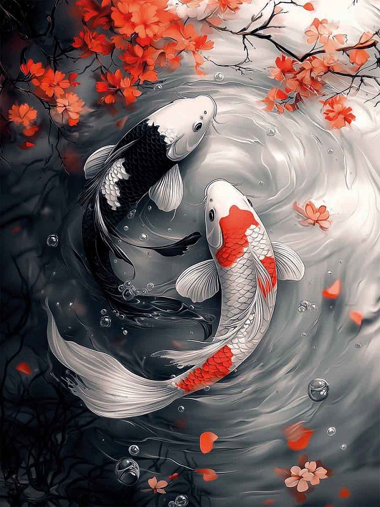 Картина по номерам на холсте 30*40см "Карпы кои в пруду"