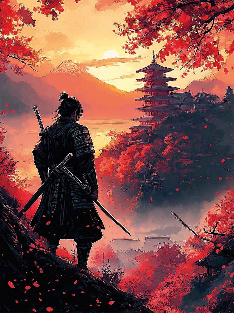 Картина по номерам на холсте 30*40см "Одинокий самурай"