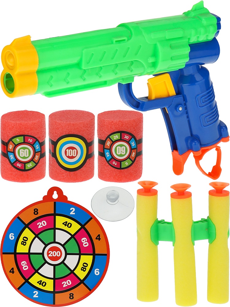 Игрушка пистолет софт-патроны 3шт., мишень 3 шт., в коробке