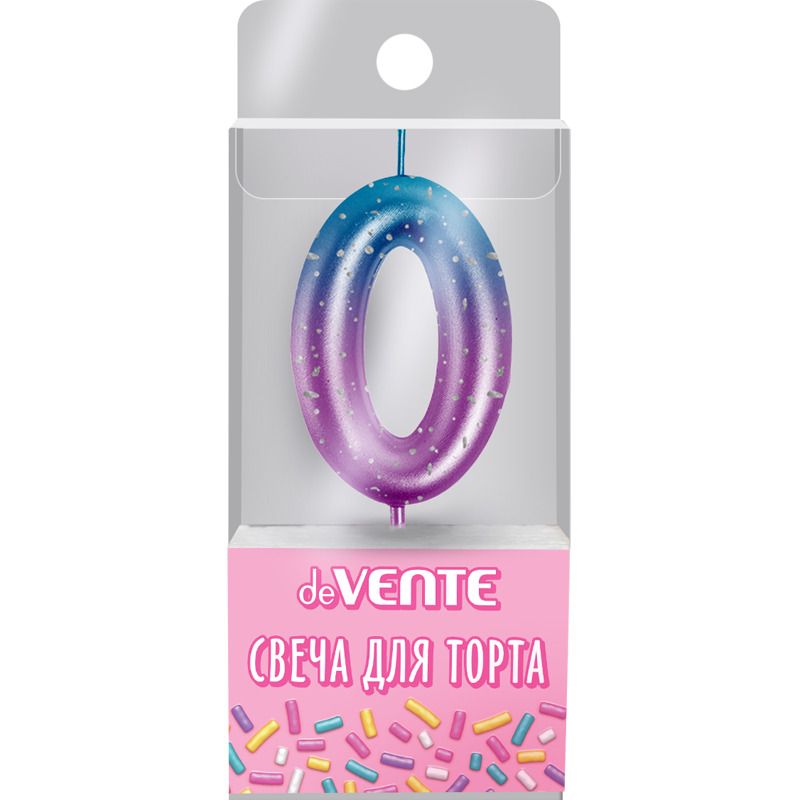 Свеча-цифра "0" Degrade  6 см, метал.цвет+напыление серебрян.точками