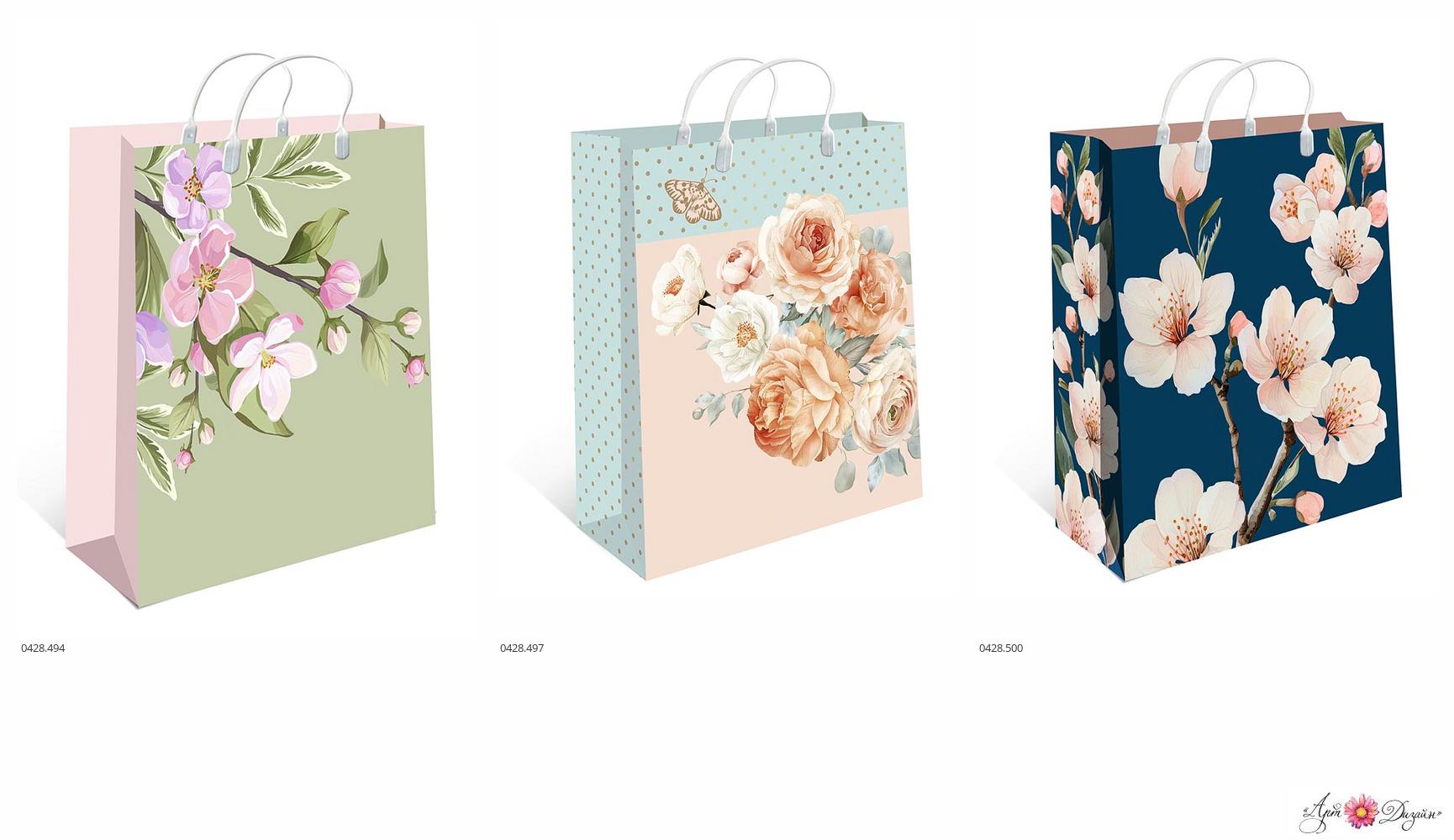 Пакет 27*22*9см "Цветы" с пласт. ручками, мягкий пластик