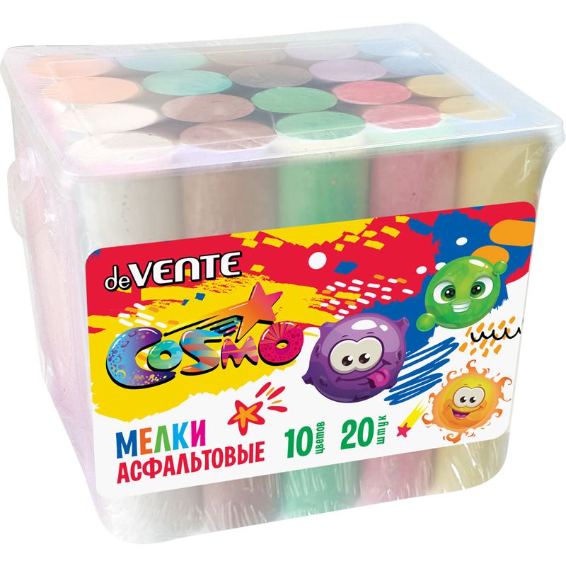 Мел цветной асфальт. 20шт.10цв. "Cosmo", в форме усеченного конуса, в пласт. коробке