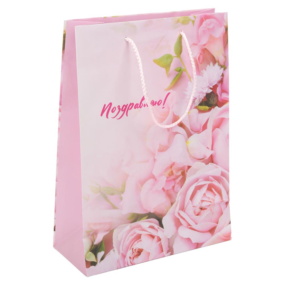 Пакет подар. бумажн. 33*45*15 см 140гр/м2  Розочки