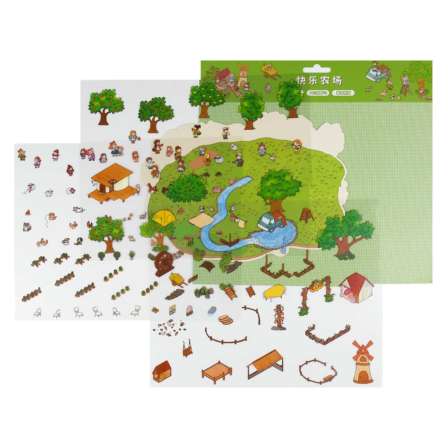 Наклейки-румбокс д/создания миниатюрных сцен 26,4*21,1см "Счастливая ферма" 1лок.,3л.с накл.,пинцет