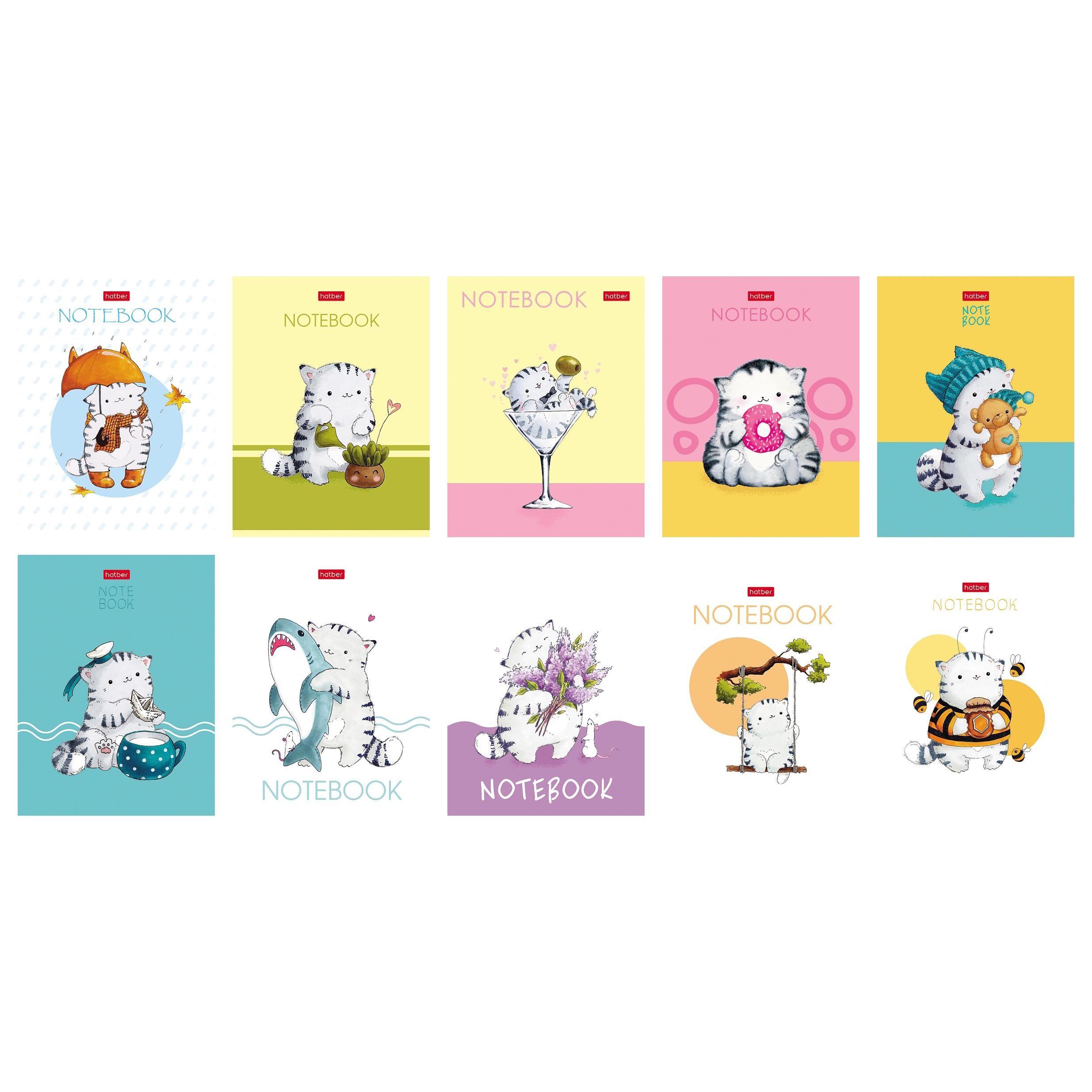 Блокнот А6  24л скоба "Приключения кота Пирожка" клетка, мат.лам., 10диз.в блоке