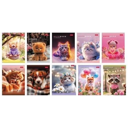 Блокнот А6  24л скоба "Маленькие ушки" клетка, глянц.лам., 10диз.в блоке