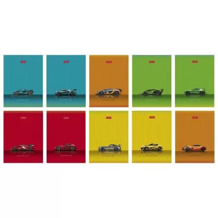 Блокнот А6  32л скоба "Гоночные авто" клетка, глянц.лам., 10диз.в блоке