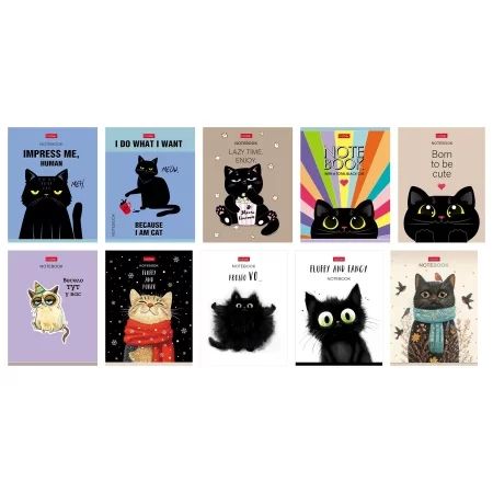 Блокнот А6  32л скоба "Котэ" клетка, мат.лам., 10диз.в блоке