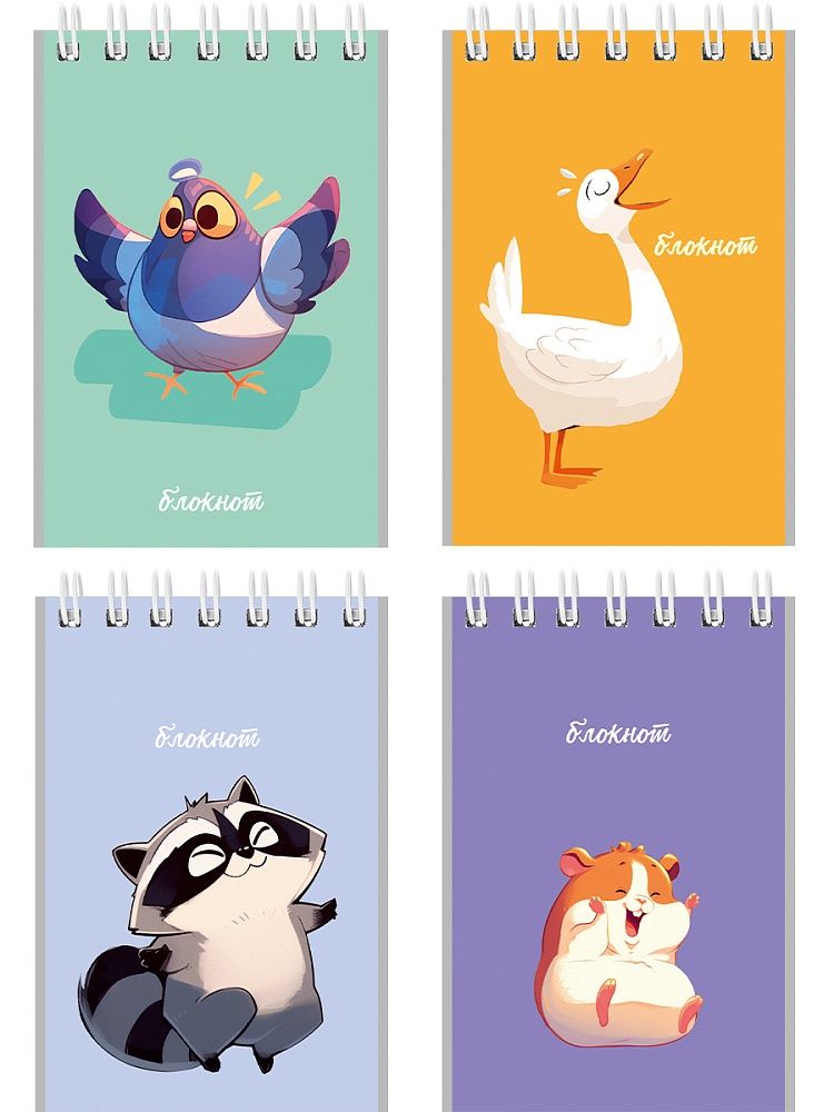 Блокнот А7  40л гребень "Забавные животные - 8" клетка