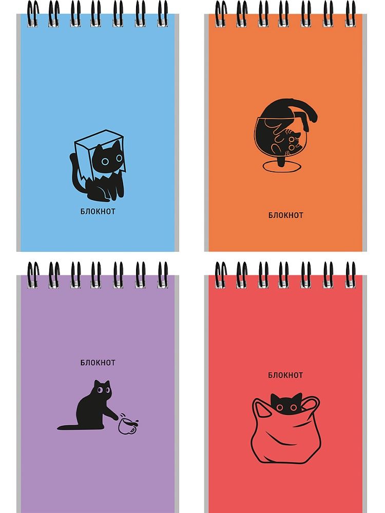 Блокнот А7  40л гребень "Забавный чёрный кот - 2" клетка