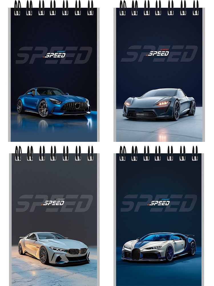 Блокнот А7  40л гребень "Красивые автомобили - 8" клетка