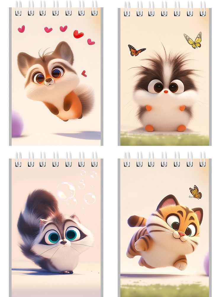 Блокнот А7  40л гребень "Милые животные - 8" клетка