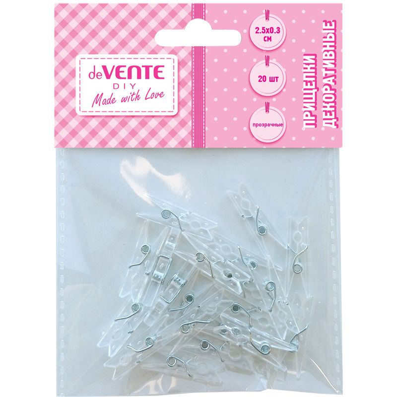 Декоративные прищепки "DIY Transparent"" пласт. 25*3мм  20шт/уп, прозрачные