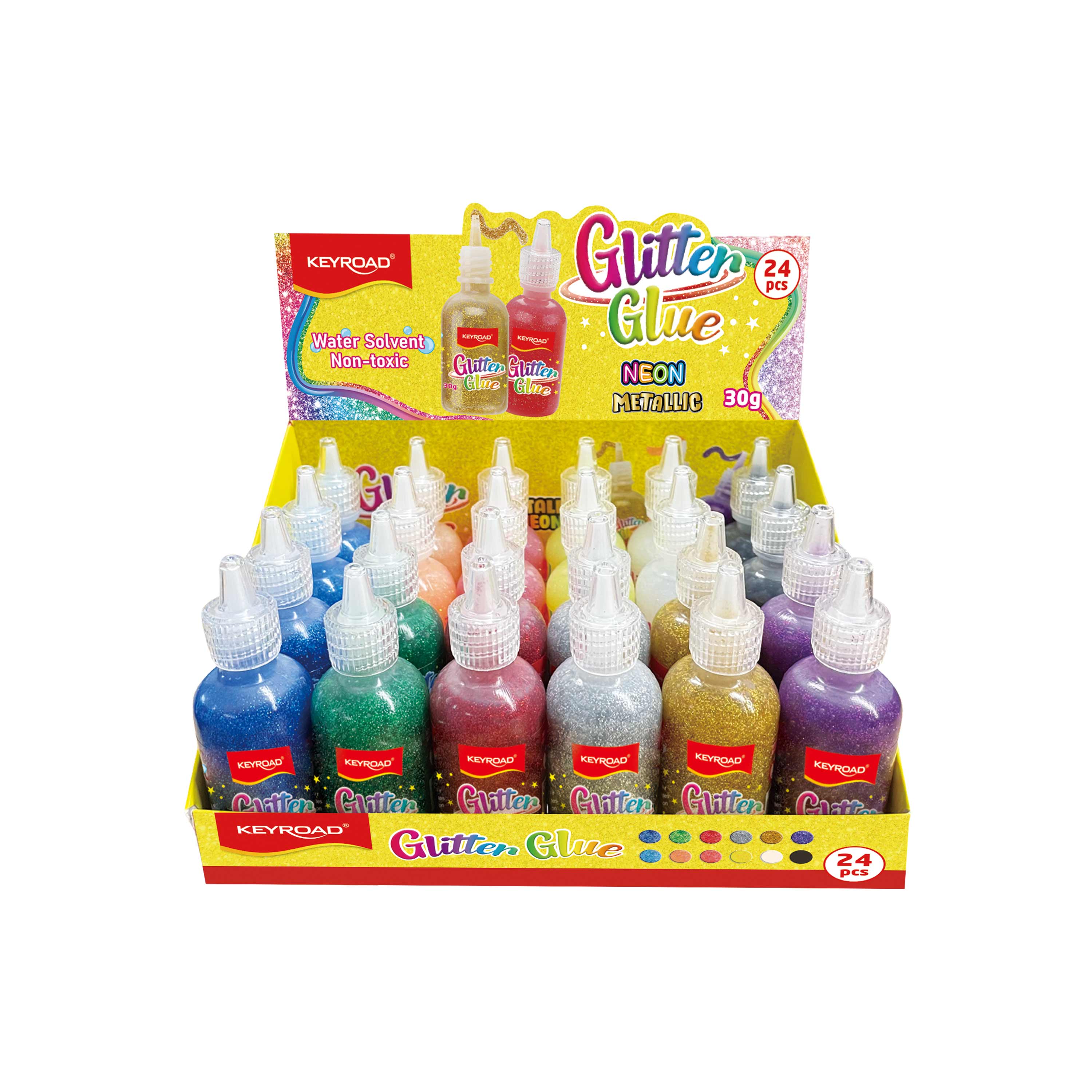 Гель цветной с блетками 6цв*30мл, в дисплее, 24шт, ЦЕНА ЗА 1 ШТ