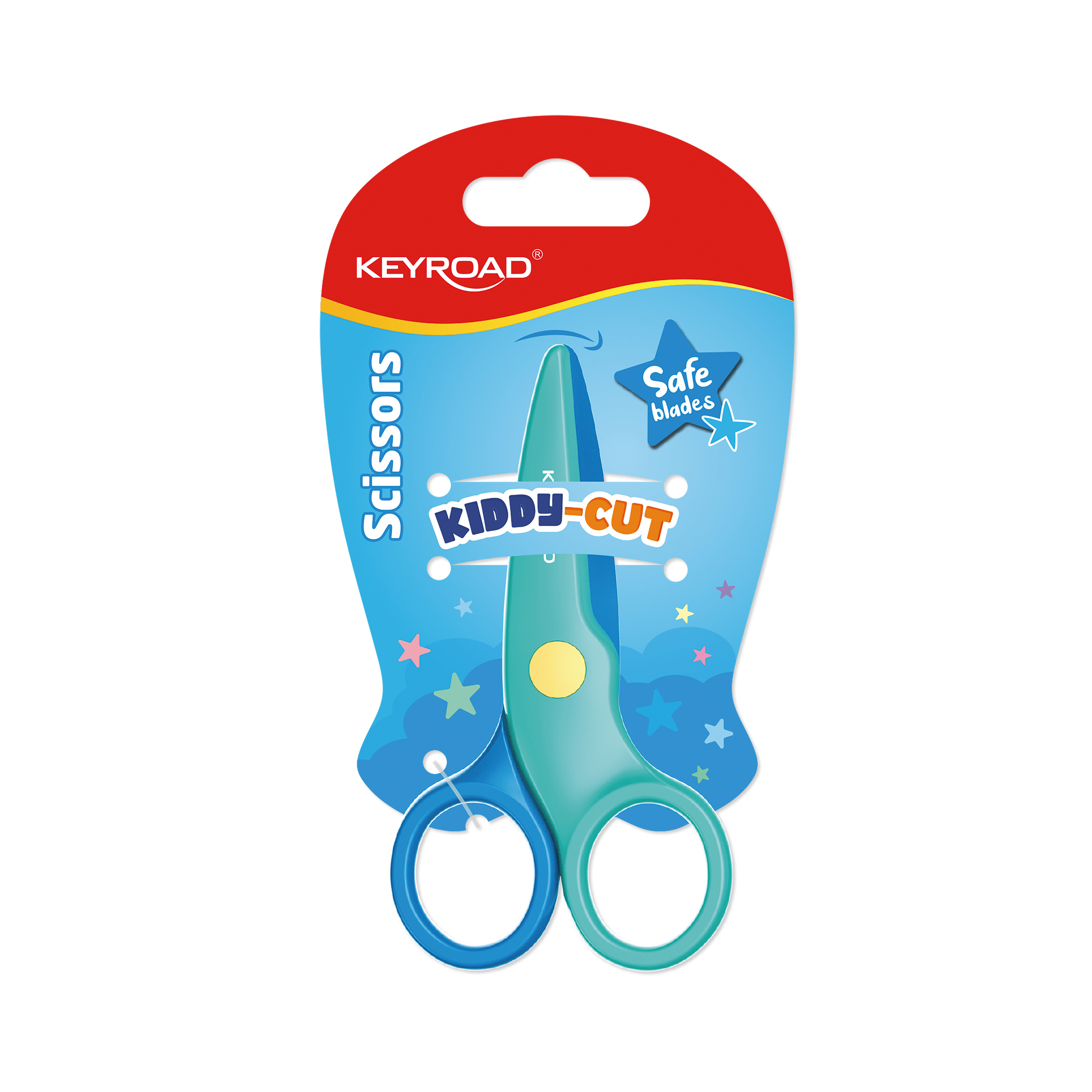 Ножницы детские KEYROAD безопасные, симметр.кольца, блистер, ассорти