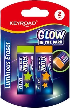 Набор ластиков 2шт. KEYROAD "Luminious" блистер, ассорти, СВЕТятся в темноте