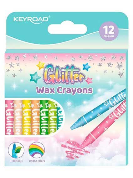 Мелки восковые KEYROAD Glitter 12цв