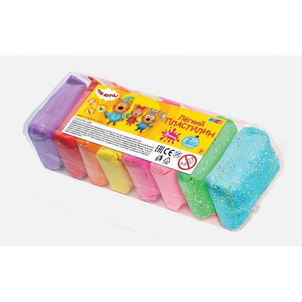 Пластилин супер легкий 8цв*10гр, "Три Кота" 8шт/уп классика и с блестками