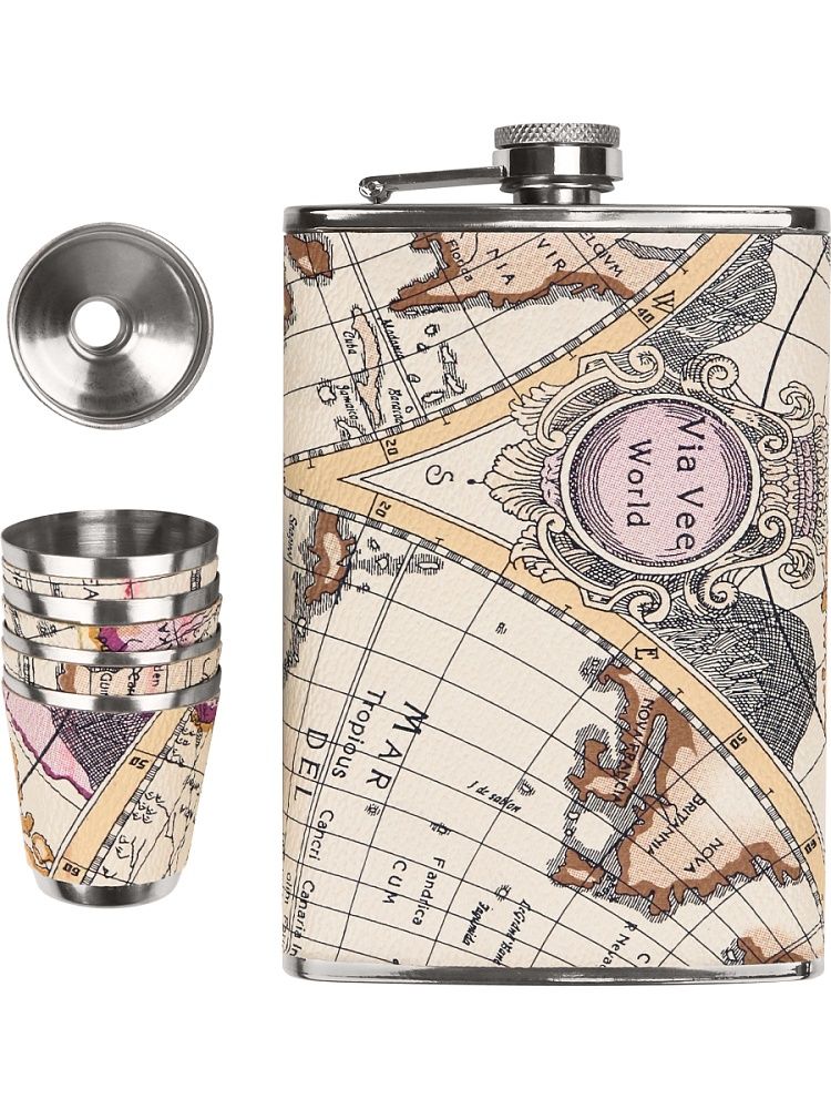 Подарочный набор Фляжка 270мл "Картограф" 4 рюмки 28мл, воронка 1 шт