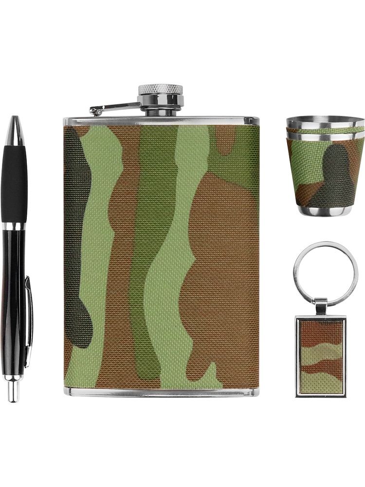 Подарочный набор Фляжка 270мл "Милитари" 2 рюмки 28мл, ручка, брелок