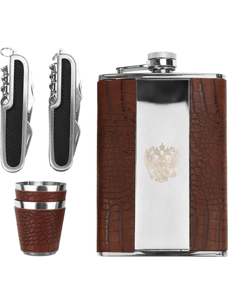Подарочный набор Фляжка 270мл "Эмблема" 2 рюмки 28мл, мультитул 2 шт