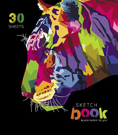 Скетчбук А5  30л., гребень, 120гр/м2 "Тигр в цвете" черная бумага
