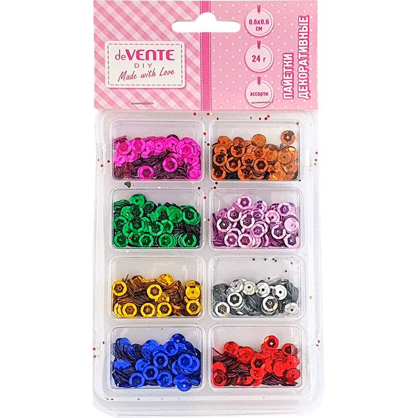 Пайетки  декоративные "Metallic".24 г, размер 6x6 мм, ассорти, пласт.коробка