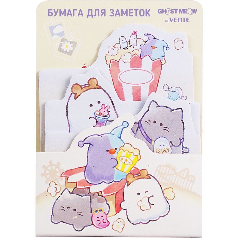 Набор бумаги с липким краем "deVENTE.Ghost Meow" 7x92 мм и 70x82 мм, 3x20 л.,ассорти форм