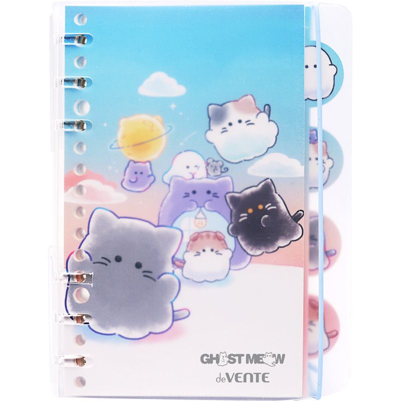 Блокнот B6  40л. "Ghost Meow", лин., пласт.обл. с раздел.,спираль,на резинке