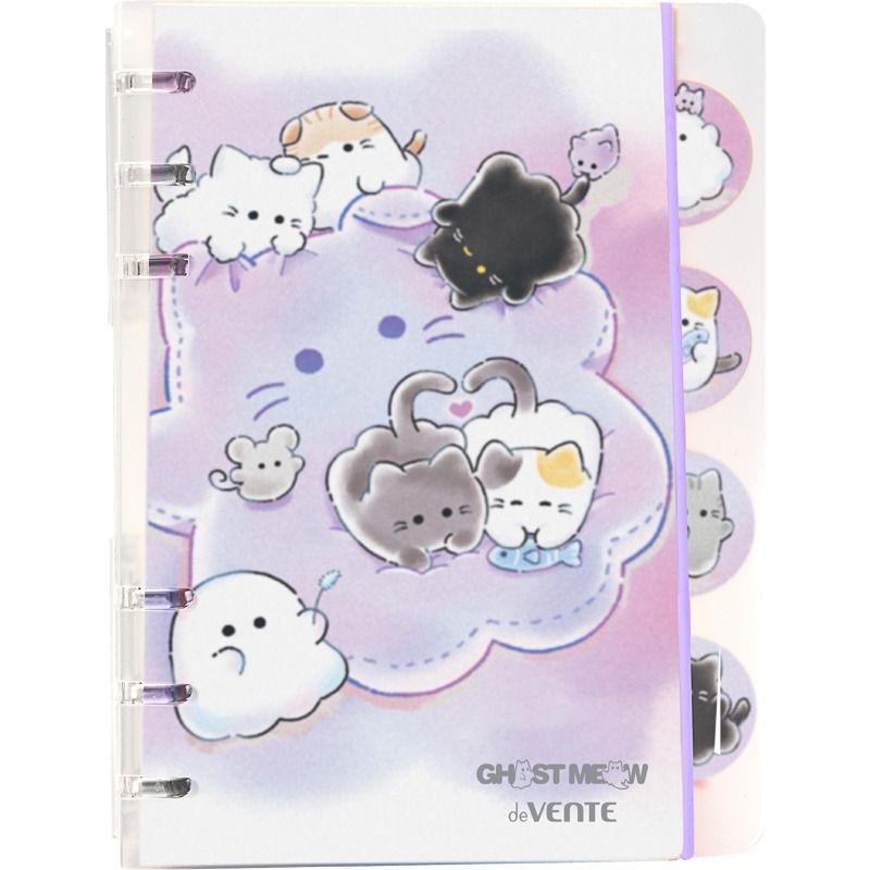 Блокнот B6  40л. "Ghost Meow", лин., пласт.обл. с раздел.,спираль,на резинке