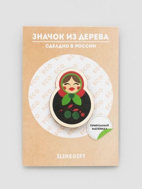 Значок из дерева 35мм "Матрёшка"