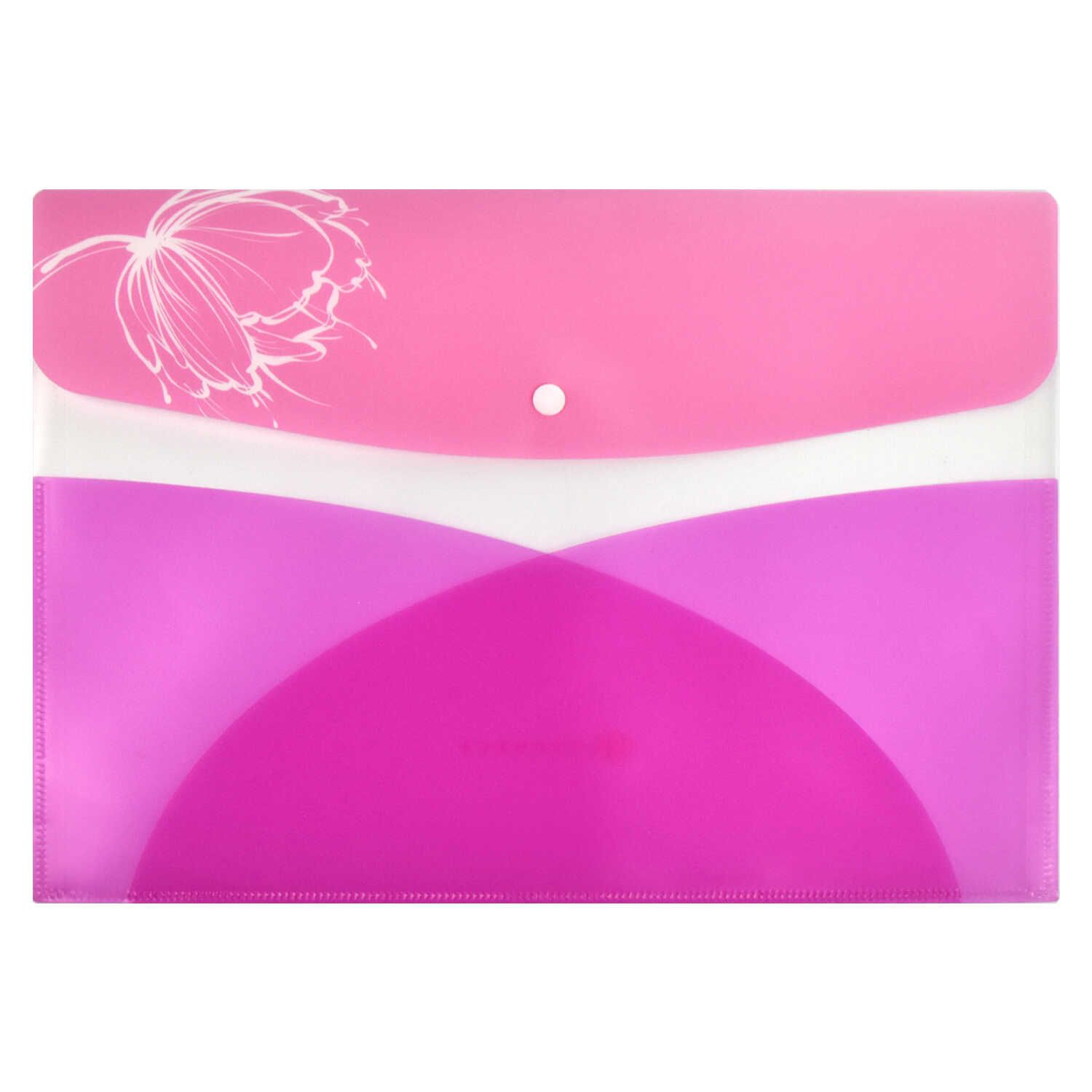 Конверт на кнопке  с рисунком А4 (325*235мм) "Цветок на розовом" два наруж. кармана