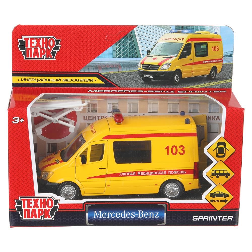 Машинка метал. 14 см "MERCEDES-BENZ SPRINTER РЕАНИМАЦИЯ" двери, тележка