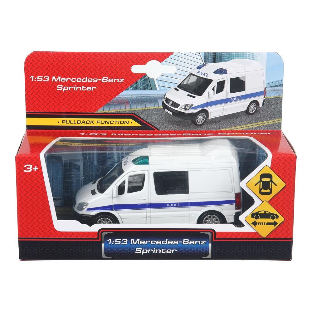 Машинка метал. 11 см "MERCEDES-BENZ SPRINTER ПОЛИЦИЯ" двери, инерц. белый