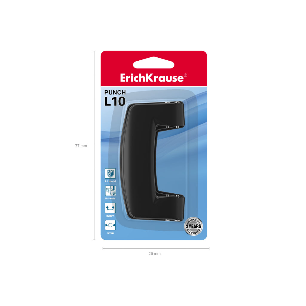 Дырокол ErichKrause® L10 до 8 листов, ассорти (в блистере по 1 шт.)