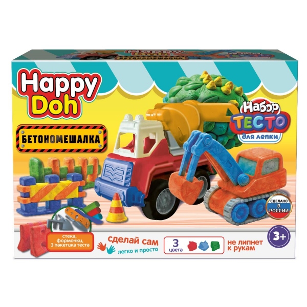 Набор для лепки из теста 3цв. "Бетономешалка"