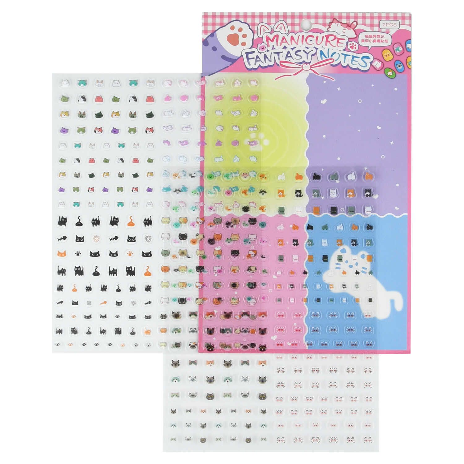 Наклейки на ногти 15*20см  2л. "Кошачьи мечты. Розовый" 480+ наклеек