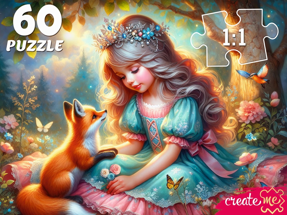 Пазлы   60 элемента  237*330мм. "Принцесса с лисичкой"