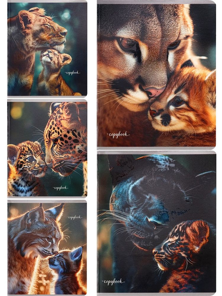 Тетрадь А5 48л кл. Проф-Пресс "Мамы и детеныши - 1" 5диз.в блоке, софт-тач