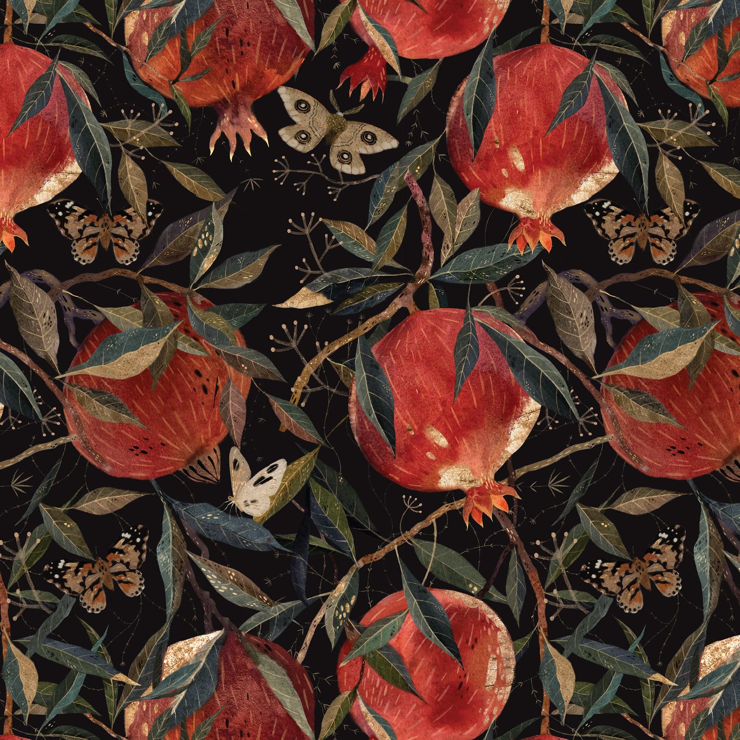 Бумага упаковочная 70*100см  "Flora. Гранат" 80гр/м2