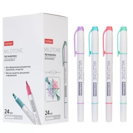 Текстовыделитель "Hatber. Mildtone PASTEL" 1-4мм, ассорти 4 цвета