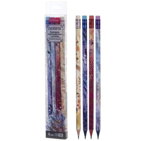 Набор карандашей ч/гр  4шт. "Darwin" НВ с ластиком