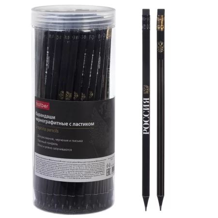 Карандаш ч/гр "Символы России" НВ с ластиком, дерево