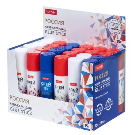 Клей карандаш Hatber "Россия" 15 гр. PVP основа
