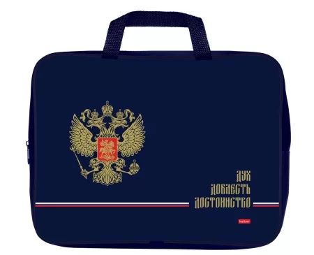 Папка А4 (350*265*40) с ручками, молния, ткань, 3D фольга "Дух и доблесть"