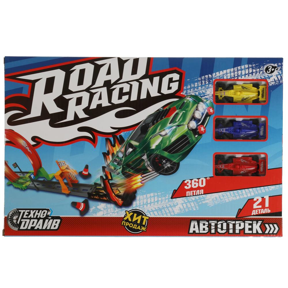 Автотрек 38*25см с катапультой, 3 машинки, петля 360