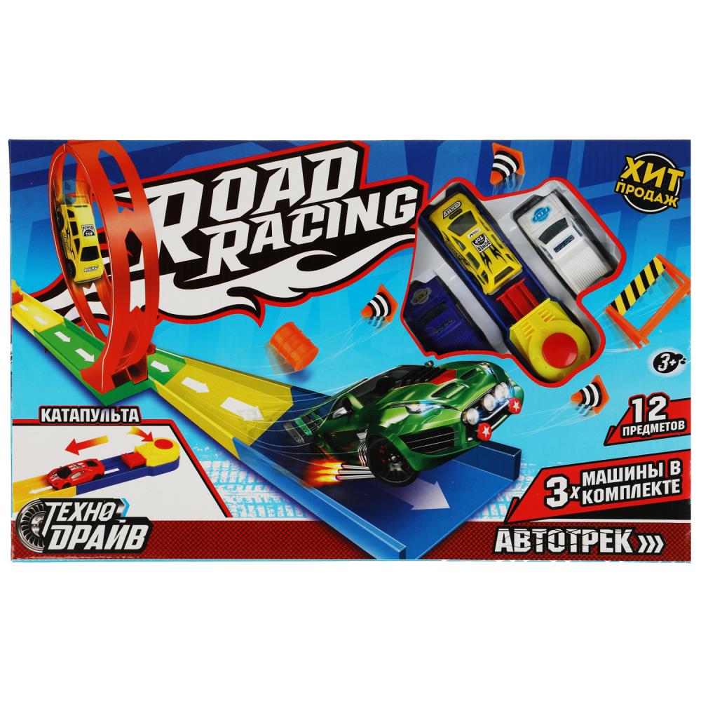 Автотрек 41*25см с катапультой, 3 машинки, петля 360