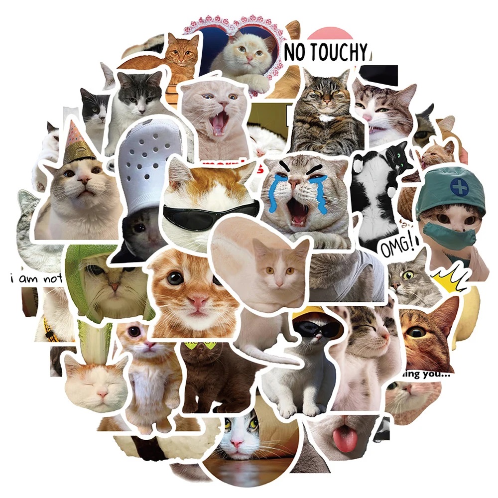Стикеры "Тот самый кот" 3-6см ассорти 50+ штук в упаковке