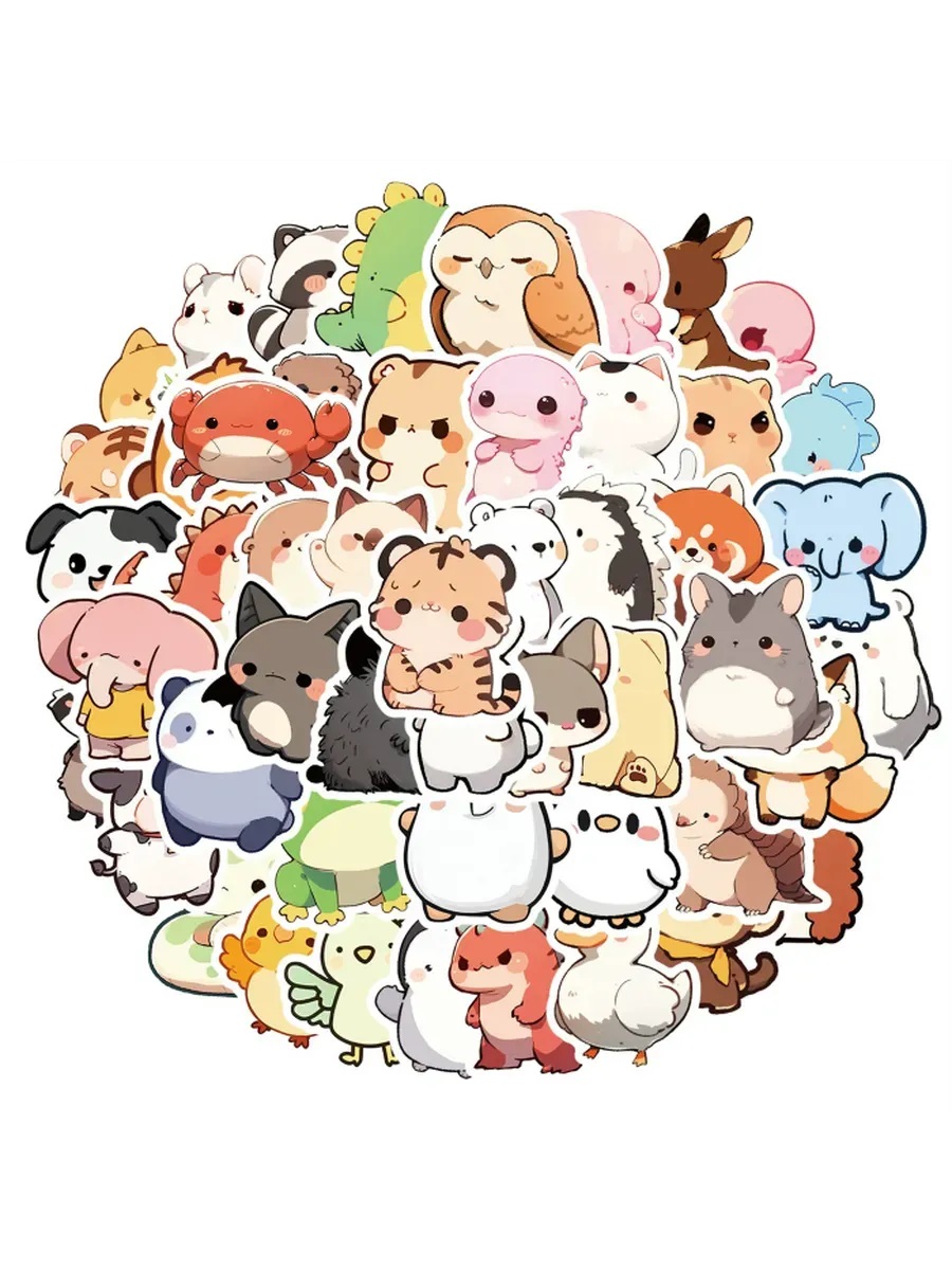 Стикеры "Зверята" 3-6см ассорти 50+ штук в упаковке